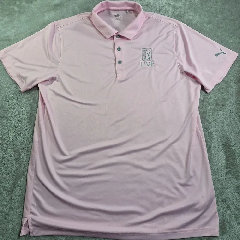 Puma Golf Shirt Mens XL Pink Polo PGA Tour Live Embroidered Performance